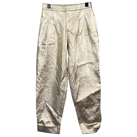 Zara Girls Metallic Gold Faux Leather Pants Made in Morocco Size 10  Edgy Kids - Picture 1 of 8